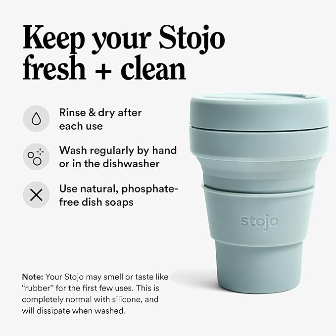 STOJO Collapsible Travel Cup - Aquamarine, 12oz / 355ml - Reusable To-Go Pocket Size Silicone Cup for Hot and Cold Drinks - Perfect for Camping and Hiking - Microwave & Dishwasher Safe