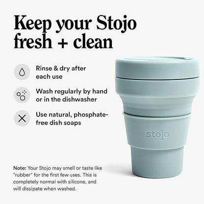 STOJO Collapsible Travel Cup - Aquamarine, 12oz / 355ml - Reusable To-Go Pocket Size Silicone Cup for Hot and Cold Drinks - Perfect for Camping and Hiking - Microwave & Dishwasher Safe
