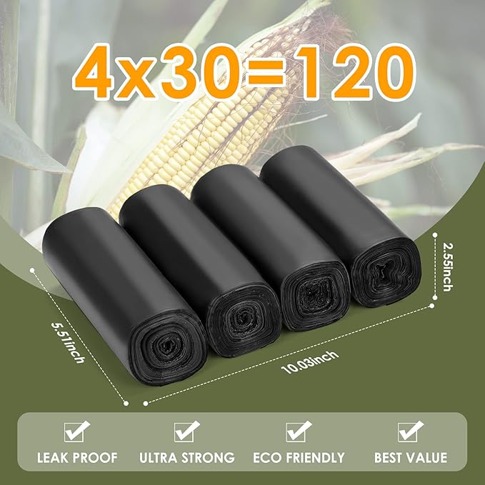 120 Portable Toilet Bags with 10 Large Pack Poo Gel, 8 Gallon Biodegradable Durable Leak-proof Toilet Trash Bags for Bucket Toilet, Compostable Waste Bags for Outdoor, Travel, RV, Car