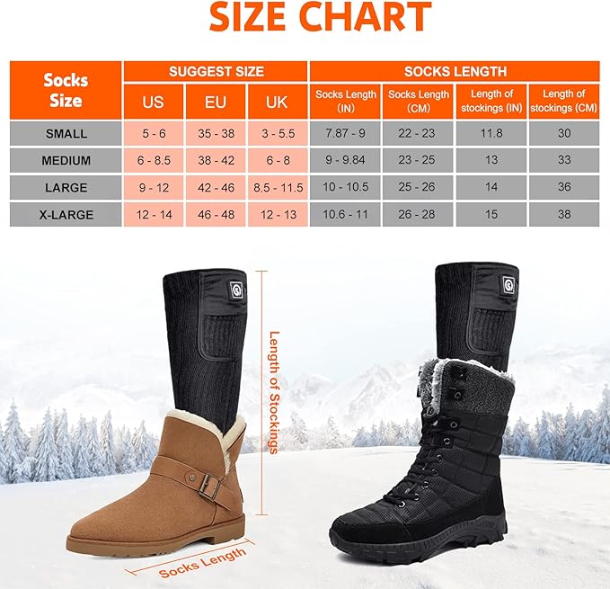 SNOW DEER Heated Socks,Upgraded 7.4V Rechargeable Battery Electric Socks for Men Women,Winter Cold Weather Warm Socks for Huting Fishing Camping Hiking Skiing Foot Warmer