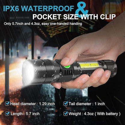 Karrong UV Flashlight Rechargeable, Black Light Flashlights, 2000lm Pocket-Sized LED Torch with Clip, Water Resistant, 7 Modes for Pet Clothing Detection/Emergency/Camping 2pack