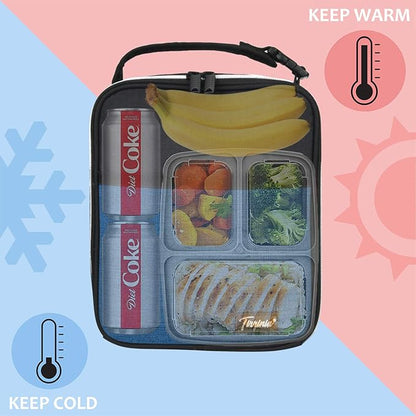 Tirrina Insulated Lunch Box for Men Women, Portable Thermal Small Lunch Bag for Office Work Picnic, Reusable Compact Lunchbox Cooler Tote for Adults,Black & Blue