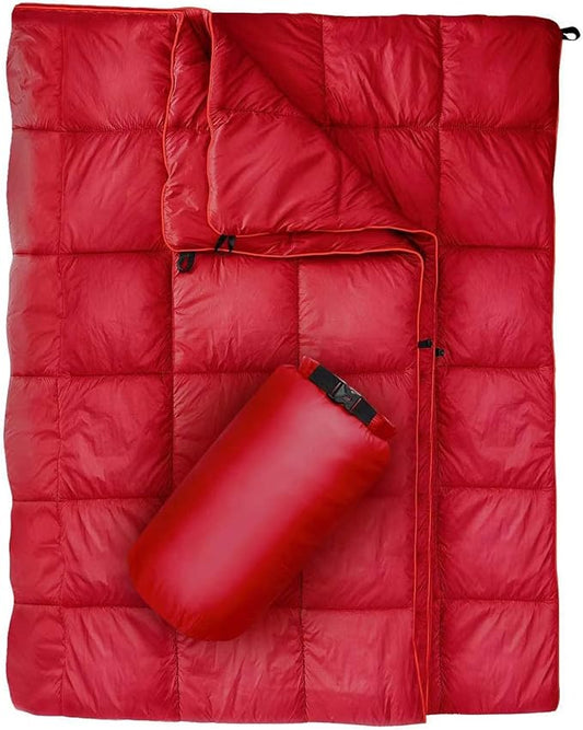 Outdoor Puffy Camping Blanket, Lightweight Down Alternative Puffy Printed Camping Large Ultra Warm Hammock Top Quilt Waterproof Blanket for Traveling Picnic Beach Party Cold Weather (Red)