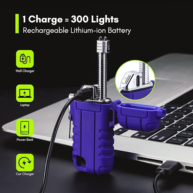 Extremus Blaze 360 Rechargeable Electric Lighters, Dual Arc Lighter, Windproof Plasma Lighter, Waterproof Lighter, Flameless Lighter with Whistle Lanyard for Camping (Blue Flex)