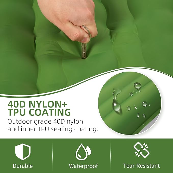 Sleeping Pad Camping, Self Inflating 6'' Extra-Thick with Pillow Built-in Foot Pump Waterproof Inflatable Sleeping Mat Backpacking, Tent, Hiking, Portable Camping Pad (Green)
