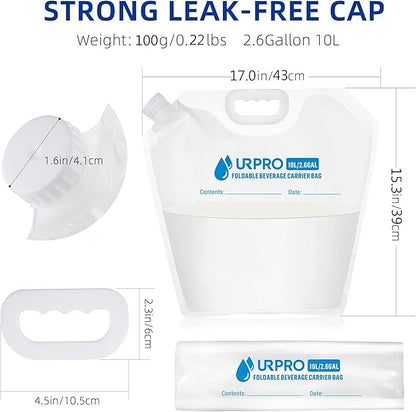 3 Packs Water Storage Carrier Bag, Premium Collapsible Container 5L/ 10L BPA Free Food Grade No-Leak Freezable Foldable for Camping Hiking Backpack Emergency