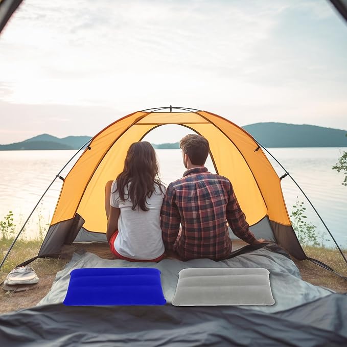 2 Pack Ultralight Inflatable Camping Pillows for Sleeping & Travel, Camp Pillow Backpacking for Sleeping, Inflatable Beach Ergonomic Pillows for Camping Hiking Home Sleeping (Blue+Gray)