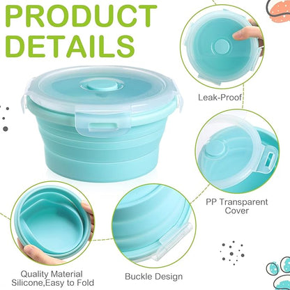 4 Pcs Camping Bowl with Lid Collapsible Silicone Bowl Lunch Box Salad Bowl Expandable Food Storage Container Set Folding Travel Bowl for Hiking Heat (Red, Pink, Blue, Green,41 oz)