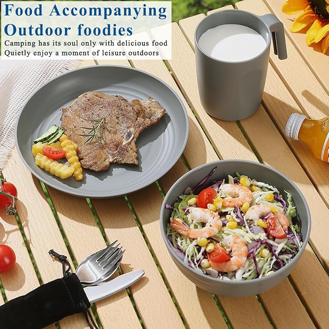 Camping Utensils, Reanea amping Mess Kit for Travel, Camping, Picnic, Outdoor, Camping Gear Include Knife, Spoon, Fork Cutlery Set, Cup, Bowl, Plate, Camping Essentials for 1