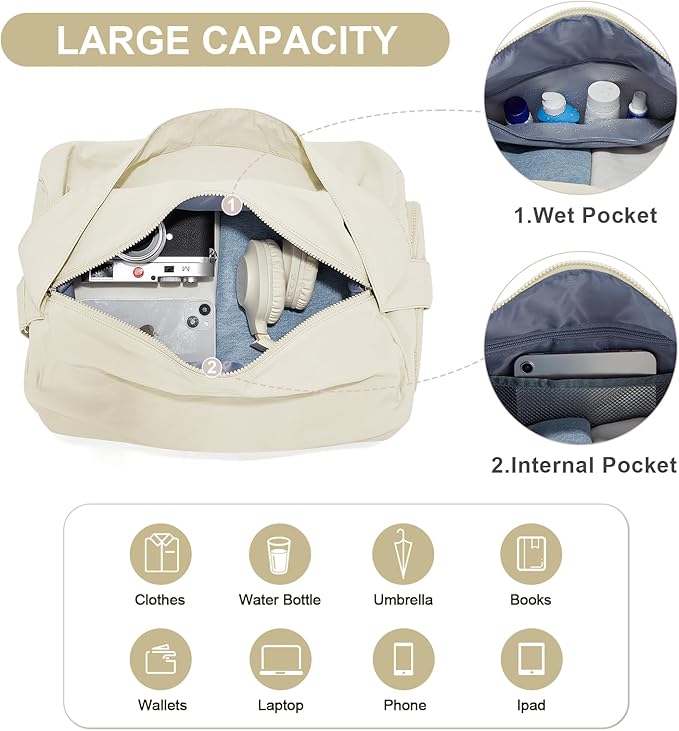 Small Gym Bag with Shoe Compartment, Workout Sport Duffle Bag for Women Travel, Waterproof Shoulder Overnight Bags Lightweight Carry on Tote Bags for Swim, Yoga, Dance