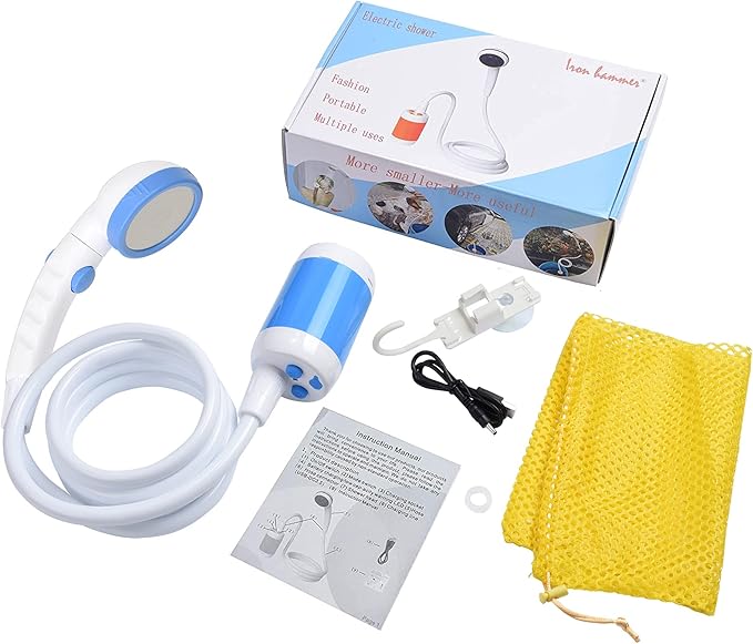 Iron Hammer Portable Shower Electric Shower Camping Shower Built-in 5000mAh Large Capacity Rechargeable Battery-Powered Shower for Indoor or Outdoor Showering Car Washing Pet Bathing