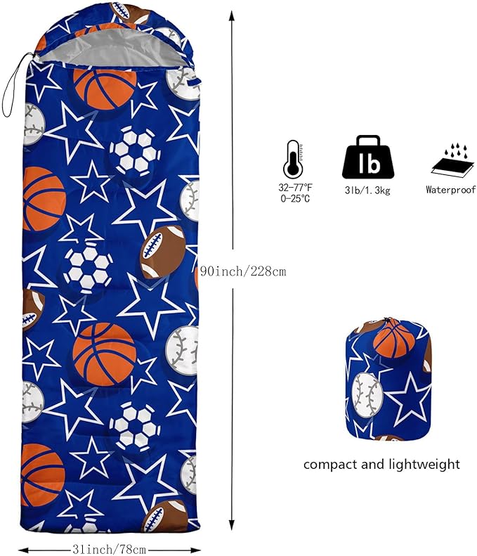Kids Sleeping Bag for Boys Girls,Cute Puppy Print-Lightweight Warm Portable Outdoor Indoor-Waterproof Cold Weather Resistant Sleeping Bag for Camping Hiking