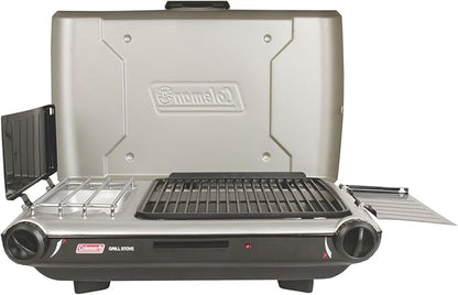 Coleman Tabletop 2-in-1 Grill & Stove with 2 Adjustable Burners, Propane Grill/Stove with Push-Button Starter, Wind Guards, Grease Tray, & 20,000 BTUs of Power for Camping, Tailgating, & More