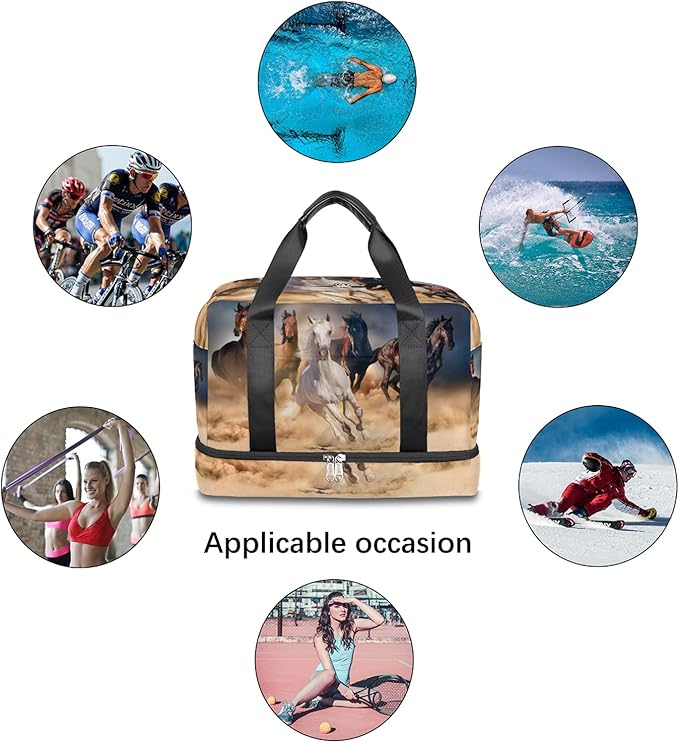 Horse Travel Duffel Bag, Desert Running Horse Weekender Overnight Bag Large Carry On Bag, Waterproof Sports Gym Bag Tote Workout Duffel Bag for Men Women