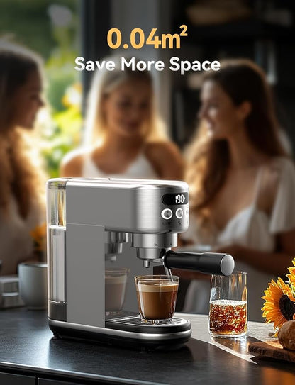 Neretva Espresso Machine 20 Bar, Super Compact Espresso Maker Stainless Steel Professional Coffee Machine Espresso with LED Display & Milk Frother for Home Barista Latte and Cappuccino Maker