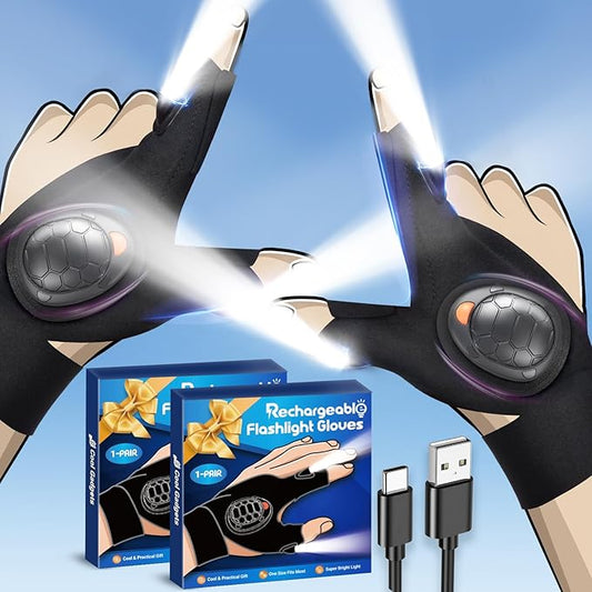 Stocking Stuffers LED Gloves with Waterproof Lights - 2 Pack Rechargeable Handsfree Finger Light Gifts for Men Women Cool Tools Gadgets Glove for Camping Fishing Unique Christmas Birthday Gift Ideas