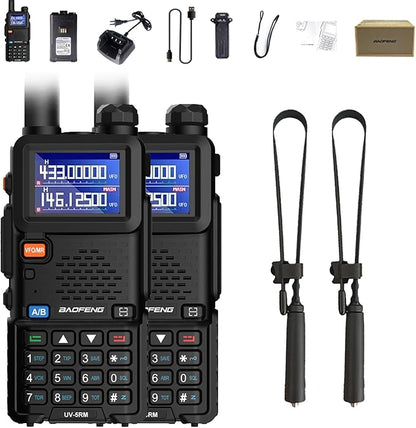 BAOFENG 2 Packs UV-5RM Two Way Radio Multi-Band Long Range Walkie Talkie NOAA USB-C Charging Upgrade of UV-5R Ham Radio Air Band 1.77in LCD Screen with 18.89in Tactical Antenna