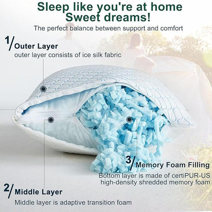 Gehannah Travel Pillow - Large 2 pack Compressible Camping Pillow for Sleeping - Shredded Memory Foam Pillow with 2 Storage Bag Compact Supportive, Pillow for Adult Kid Outdoor Backpacking Hiking Gear