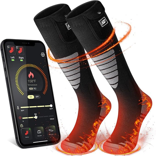 Heated Socks for Women Men Rechargeable Washable, Battery Electric Heated Socks Foot Warmers with APP Control for Skiing Hunting Riding Camping Fishing Hiking Outdoor Work
