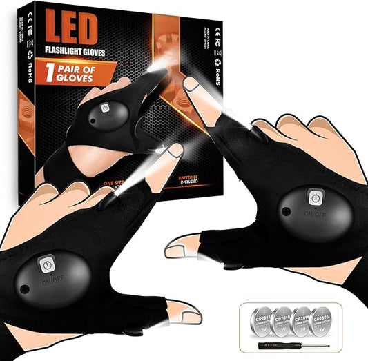 LED Flashlight Gloves Valentine's Day Gifts for Men Women Stocking Stuffers for Men Gifts Gadgets for Men Christmas Birthday Gifts for Him Who Have Everything Unique Gift Camping Accessories Fishing