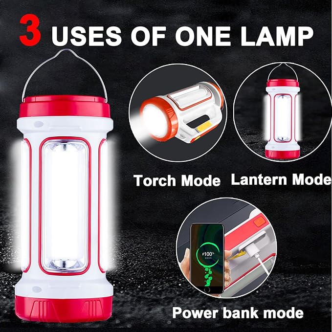 LED Spotlight,Solar USB Rechargeable Spotlight Flashlight with 6 Modes,4000mAh Power Bank，IPX4 Waterproff Lightweight Work Light for Camping Outdoor and Power Outages Emergency（Red）