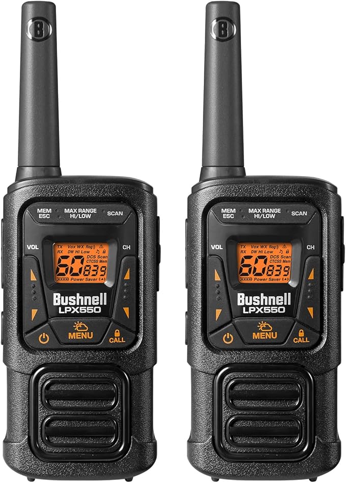New Bushnell LPX550 Walkie Talkie Radio - Reliable Quality, Rugged Design, 2W Power for 36 Miles of Range, Two Way Radios Equipped for Wherever Life Takes You (2 Pack)