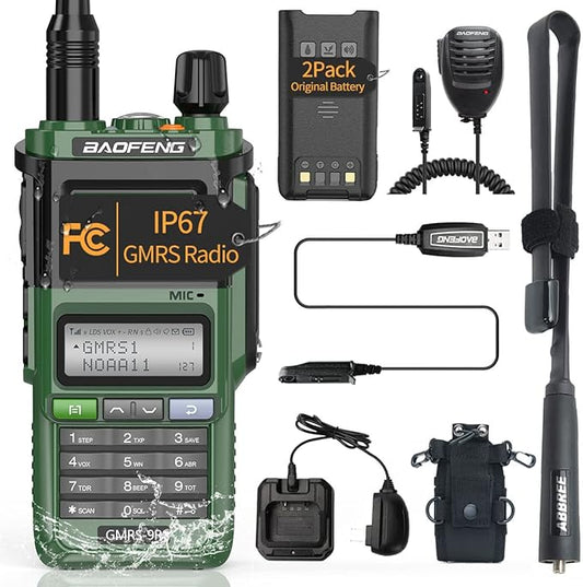 GMRS Radio Baofeng GMRS-9R 5W Rechargeable Two Way Radio for Adults,Waterproof IP67,NOAA Scanning and Receiving with Extra Original Battery,Programming Cable,Tactical Antenna,Speaker Mic,Tactical Bag