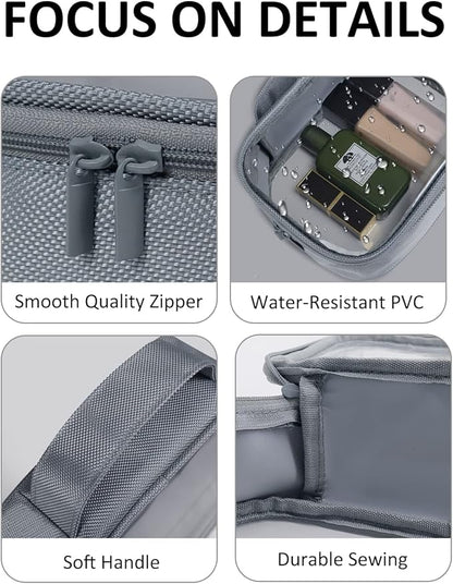Moyad TSA Approved Clear Toiletry Bag with Handle, 3 Pack Quart Size 3-1-1 Liquids Pouch for Travel, Transparent Makeup & Cosmetic Organizer for Women Men, Grey