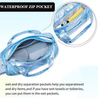 Gym Bag Sports Duffle Bag with Wet Pocket Weekender Overnight Bag with Waterproof Shoe Pouch and Air Hole for Girls Kids Women Travel Foldable Bag