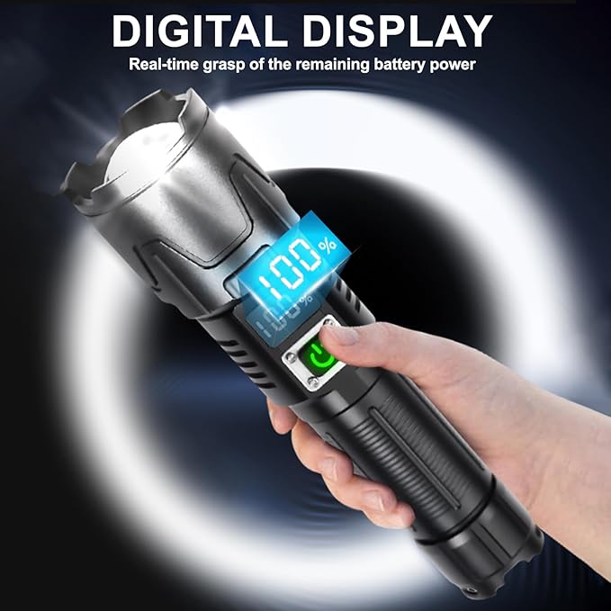 Minsk Flashlights High Lumens, Rechargeable Flashlights with Digital Power Display, 4500 Lumen Super Bright Flashlight, Zoomable Flash Light for Outdoors