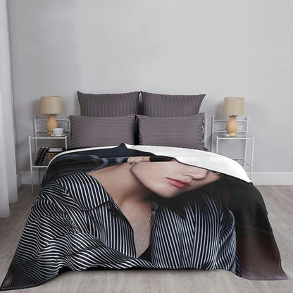 Jungkook Blanket Jeon Jung Kook Soft and Comfortable Warm Fleece Throw Full Picture of Idol Group Blankets 50"X60" Beach Blankets Gift for Dorm Room Decor Sofa Bed Camping Travel