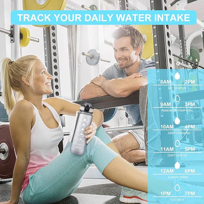 2 Pack Water Bottles 64 Oz + 27 Oz, Sport Water Bottle with Straw & Time Marking,Gym Drinks Bottle, Half Gallon Motivational Water Jug for Women, BPA Free