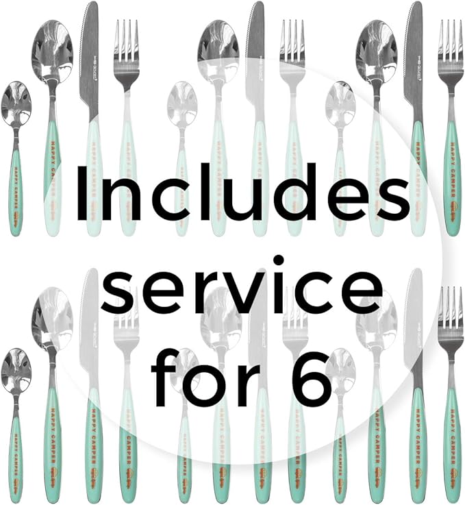 Silverware Flatware Cutlery Set - Stainless Steel 24 Pc Flatware Set With Silverware Caddy Service for 6 | Dishwasher Safe Camping Set Flatware for Travel, Small Spaces and Outdoor Use