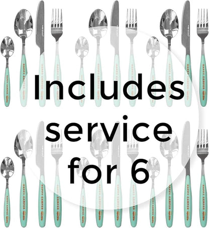 Silverware Flatware Cutlery Set - Stainless Steel 24 Pc Flatware Set With Silverware Caddy Service for 6 | Dishwasher Safe Camping Set Flatware for Travel, Small Spaces and Outdoor Use
