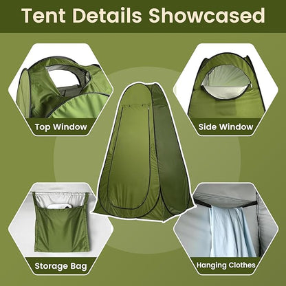 Portable Toilet and Privacy Tent for Adults, Pop Up Privacy Tent Outdoor X Large Camping Folding Toilet,1 Roll Toilet Bags, 10 Pack Liquid Waste Gel,Pop-up Tent for Toilet, Travel, Changing