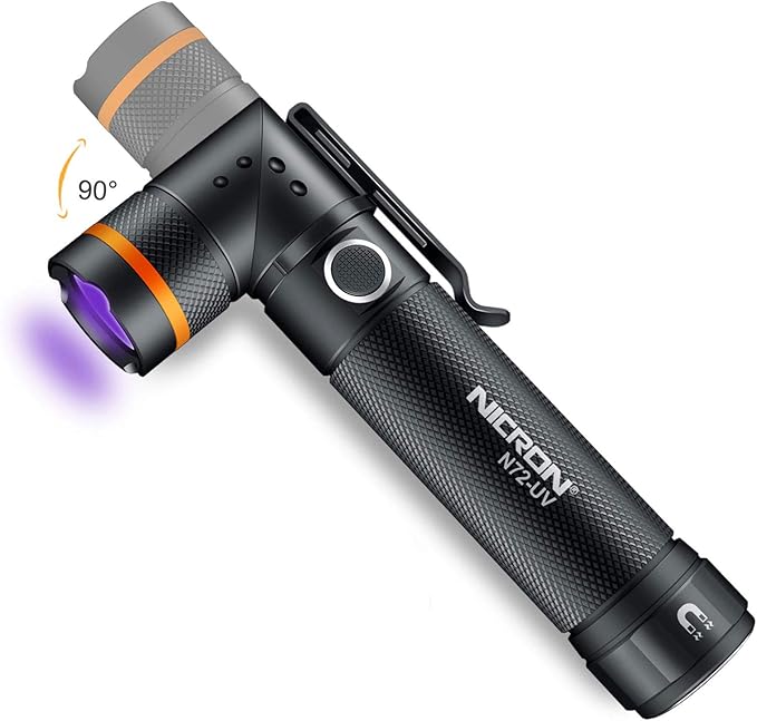NICRON UV Flashlight, N72-UV 800LM White Light, Freely Switch Between White Light and UV Light Detector for Dog Urine, Wet Stains Bed Bugs,Camping, Outdoor,Maintain (18650/AAA Not Included)