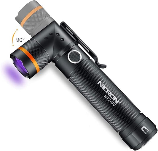 NICRON UV Flashlight, N72-UV 800LM White Light, Freely Switch Between White Light and UV Light Detector for Dog Urine, Wet Stains Bed Bugs,Camping, Outdoor,Maintain (18650/AAA Not Included)