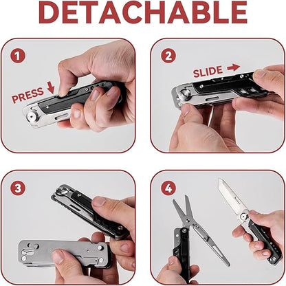 Multi-Tool Pocket Knife, JIANSLIFE Camping Multitools with Clip, Removable Folding Knife, Scissors, Screwdrivers and Glass Breaker, Black