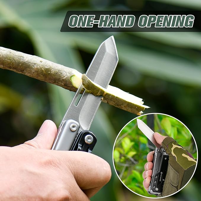 FLYHOMES Multitool Knife, 6-in-1 Multitool with Scissors and Pocket Clip, Gift for Men, Professional Multi-tool for Camping, Survival Tools, and Outdoor Adventures