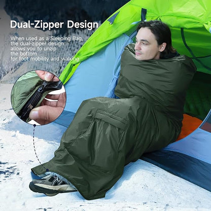 Sleeping Bag for Adult, Wearable Blanket Insulated Poncho Hooded, Sleepingbag Quilt for Winter Camping Hiking Sports