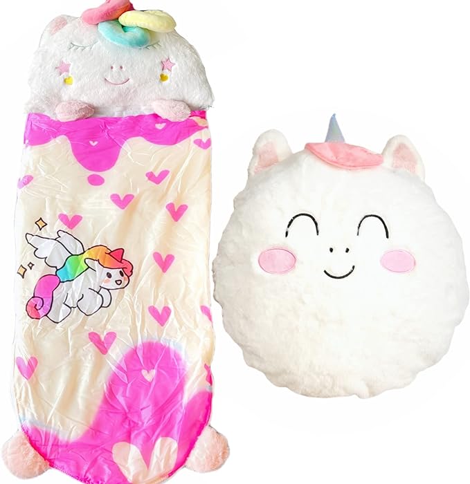 Happy Kids Sleeping Bag, Animal Bags, Sleepy Sack, Comfy, Cozy, Compact, Sleeping Bag with Pillow, Soft Pillow, Nap Mat, Wram Plush with Cotton, Slumber Bag