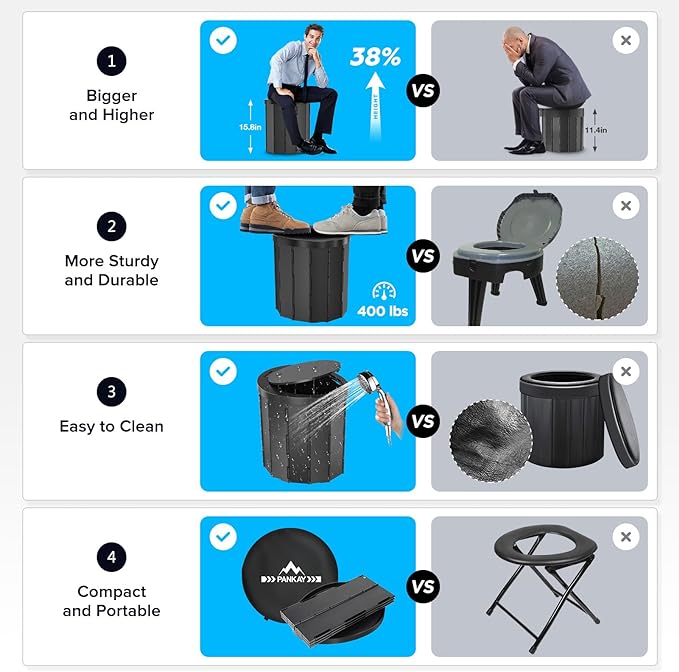 PANKAY Portable Toilet with Pop up Privacy Tent, X Large Camping Toilet Portable Potty for Adults, Outdoor Shower Tent Changing Room, Instant Pop Up, Washable Foldable Camp Toilet Kit with Carry Bag