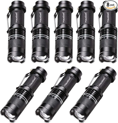 HAUSBELL Flashlights, Handheld Flashlights, Upgraded 7W Mini LED Flashlights, Tactical Flashlights High Lumens, Zoomable 3 Modes Flash Light for Kids Indoor Outdoor Hiking Camping, 8 Pack