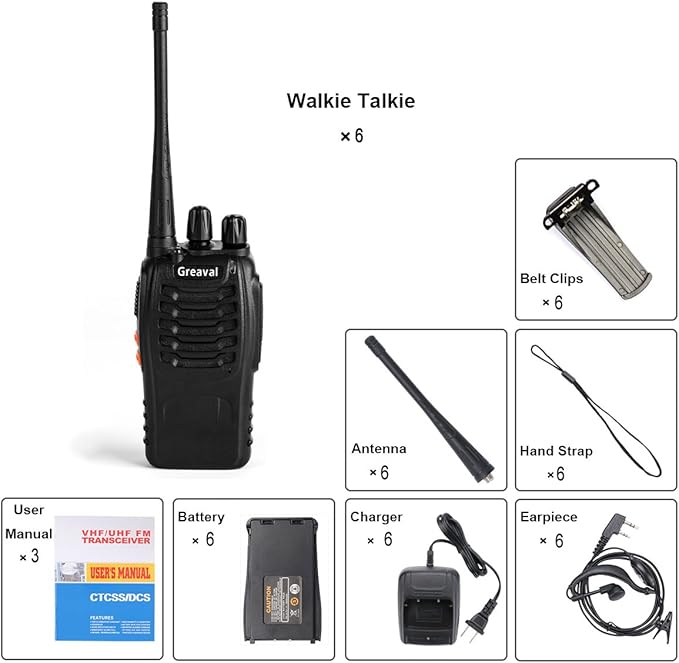 Long Range Walkie Talkies Rechargeable Two-Way Radios with Earpiece, Walkie Talkies for Adults 16-Channel UHF 400-470MHz (Pack of 6)