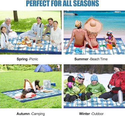 Beach Blanket Waterproof Sandproof Beach Mat Oversized 79" X 83" with 4 Stakes for 2-8 Adults, Soft and Durable, Sand Free, Light Weight, Perfect for Beach Travel Camping Outdoor Hiking
