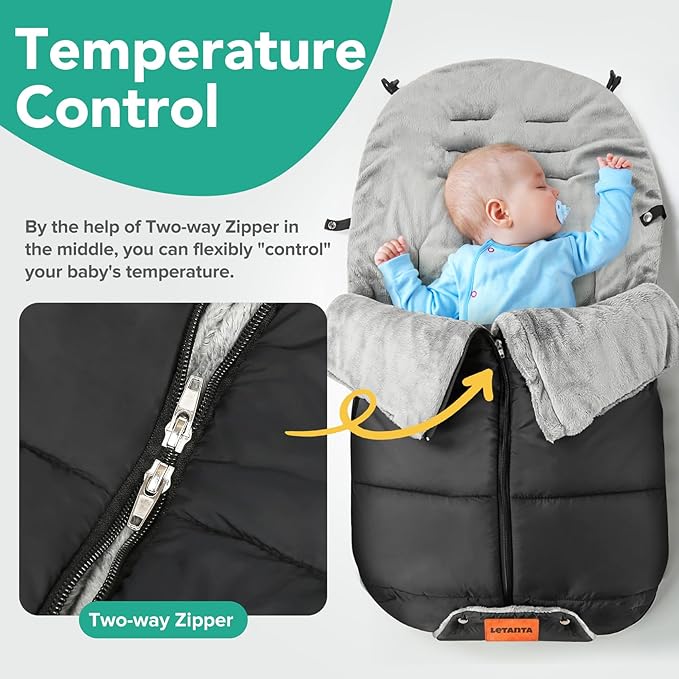 Warm Bunting Bag, Universal Stroller Cover for Winter Sleeping Bag Blanket Cold Weather, Waterproof Toddler Footmuff (Black, Large)