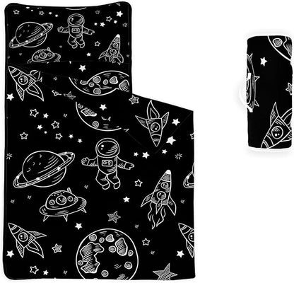 Space Nap Mat - Space Ship Galaxy Sleeping Bag with Removable Pillow - Daycare and Sleepovers Preschool Kindergarten Bedding Set for Kids Toddler Boys Girls