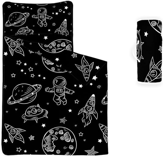 Space Nap Mat - Space Ship Galaxy Sleeping Bag with Removable Pillow - Daycare and Sleepovers Preschool Kindergarten Bedding Set for Kids Toddler Boys Girls