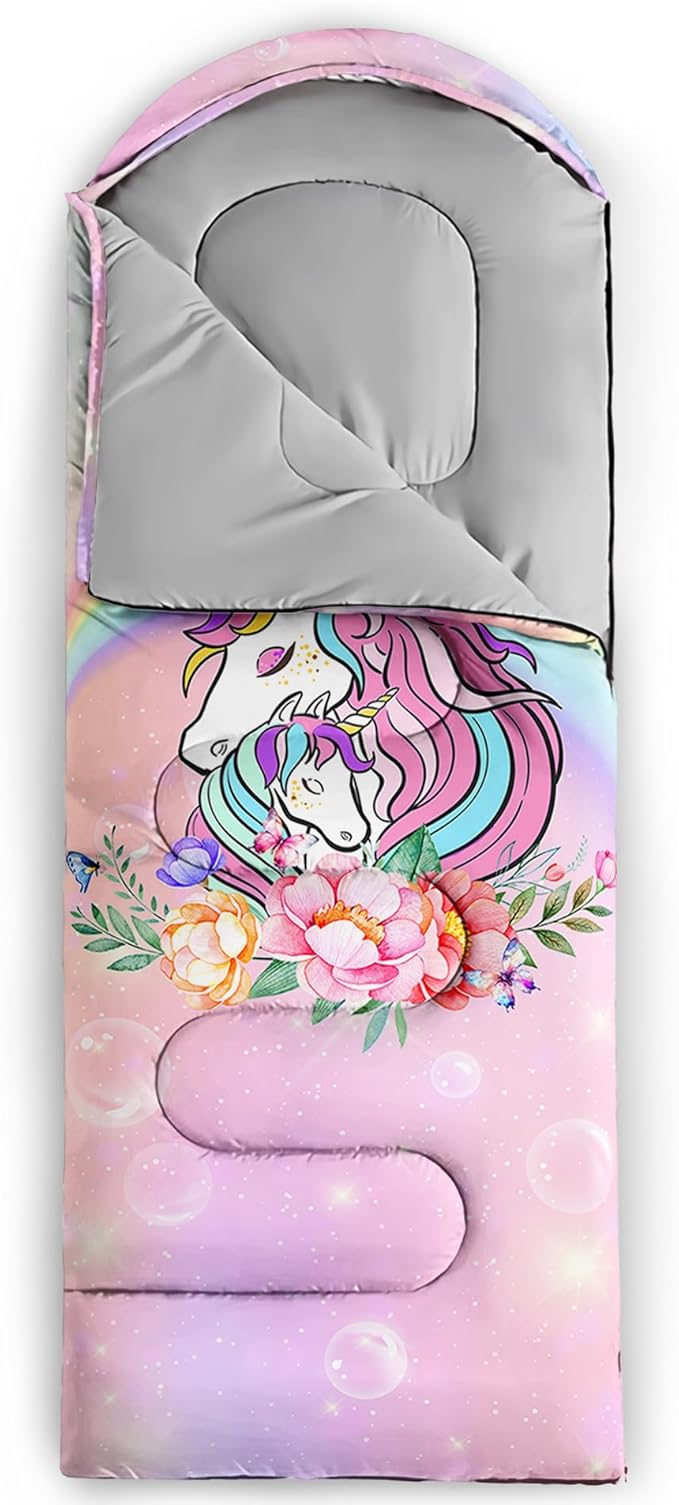 BSNTHO Rainbow Unicorn Camping Sleeping Bags,3 Season Warm & Cool Weather,Lightweight,Waterproof Sleeping Bags for Adults & Kids,Traveling,and Outdoors,Camping Gear Equipment,31x90inch