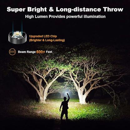 Rechargeable flashlights, 900,000 Flashlights High Lumens, Adjustable Tactical Flashlight, 7 Mode Powerful Handheld Flashlights, Waterproof LED Flashlight for Home,Camping,Hiking,Emergencies